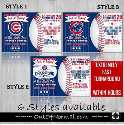 Chicago Cubs BLUE Baseball Birthday Invitation 4"x6" MLB