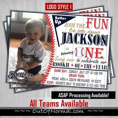 Milwaukee Brewers Photo MLB Baseball Birthday Invitation 5"x7"