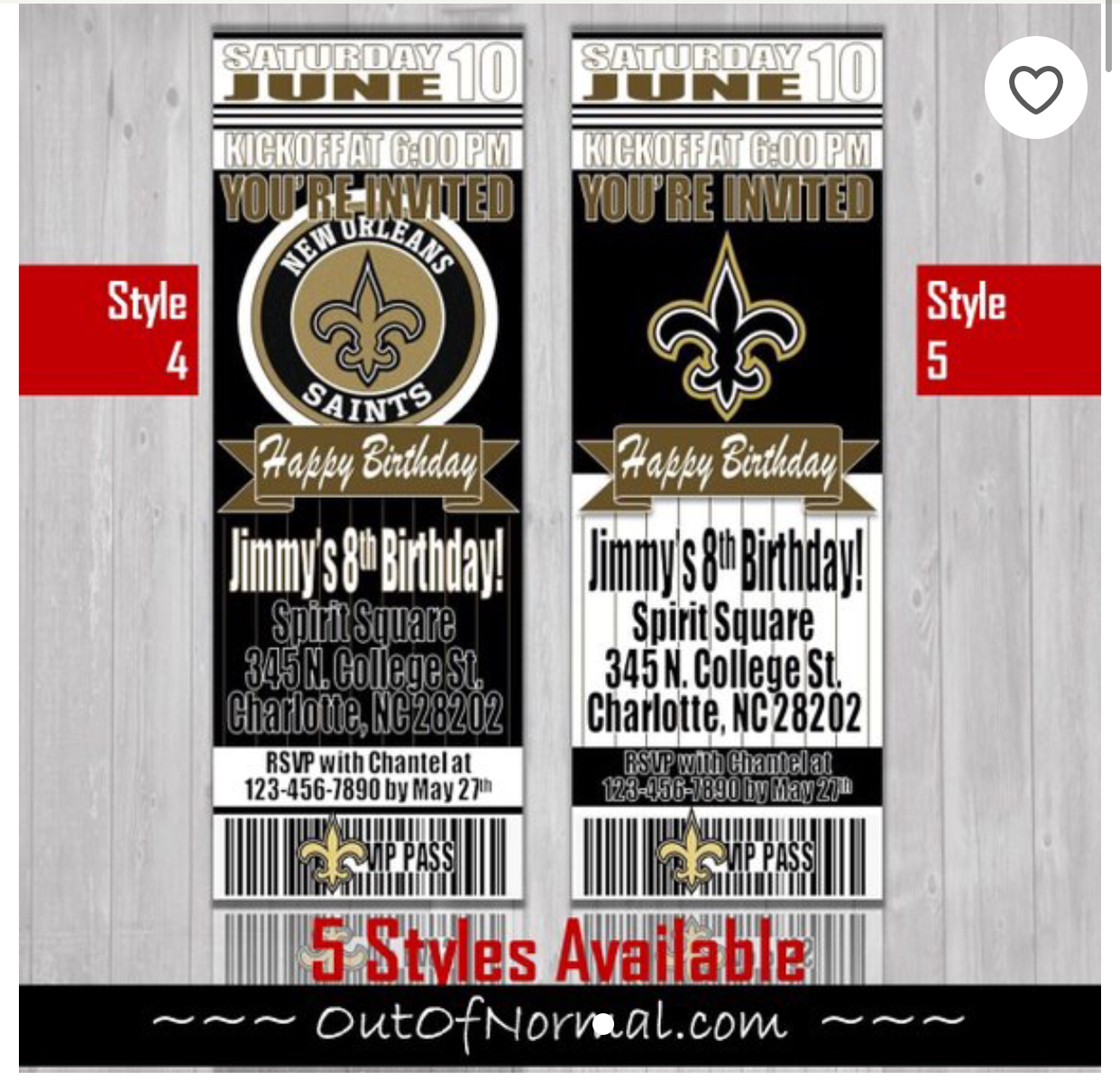 New Orleans Saints Birthday Ticket Style Invite Custom