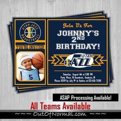 Utah Jazz NBA Basketball Birthday Invitation 5x7