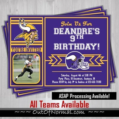 Minnesota Vikings NFL Football Birthday Invitation 5x7 with pic