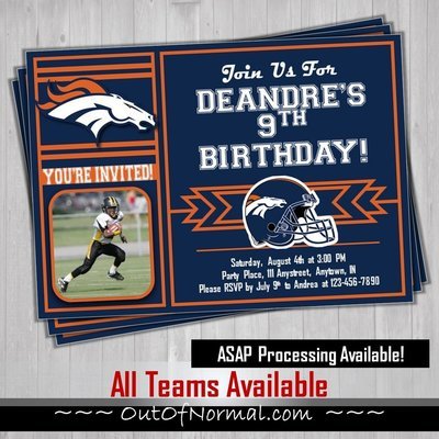 Denver Broncos NFL Football Birthday Invitation 5x7 with pic