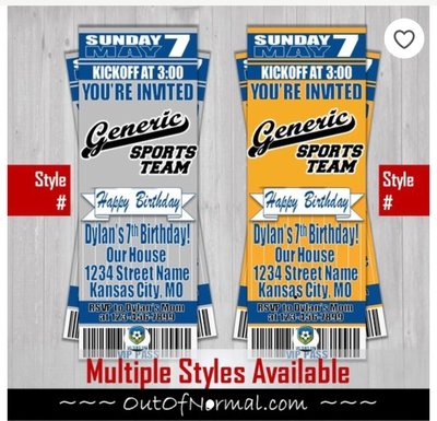 ALL TEAMS AVAILABLE Baby Shower Invitation Ticket Style