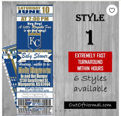 Kansas City Royals MLB Baseball Baby Shower Invitation Ticket Style