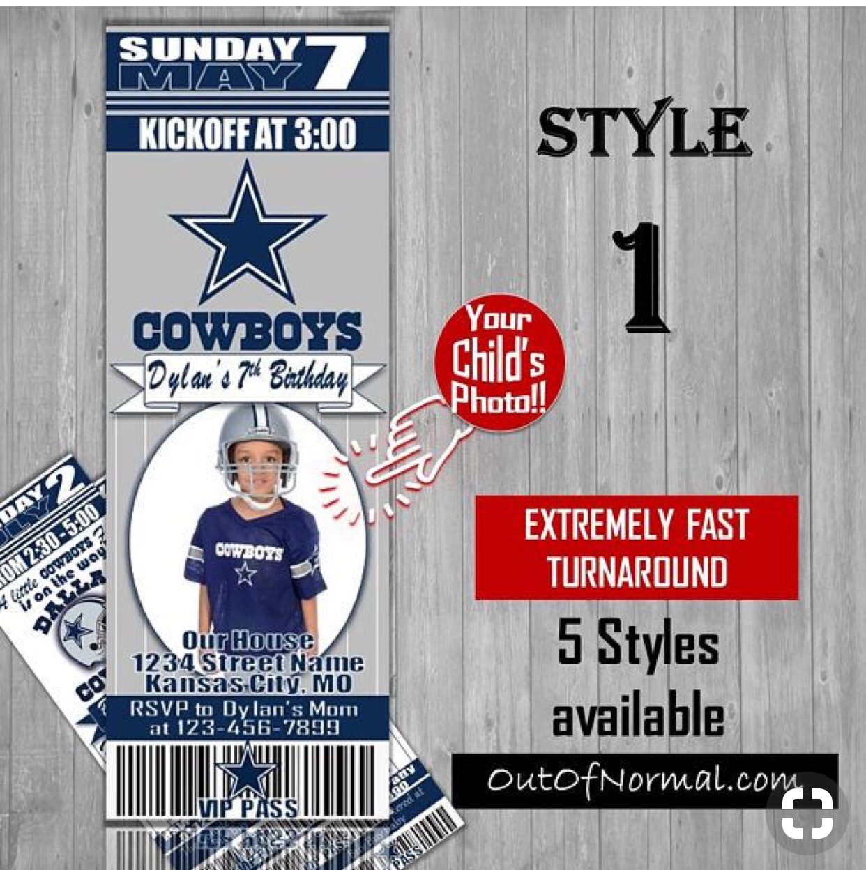 Dallas Cowboys Ticket Style Sports Party Invites – Sports Invites