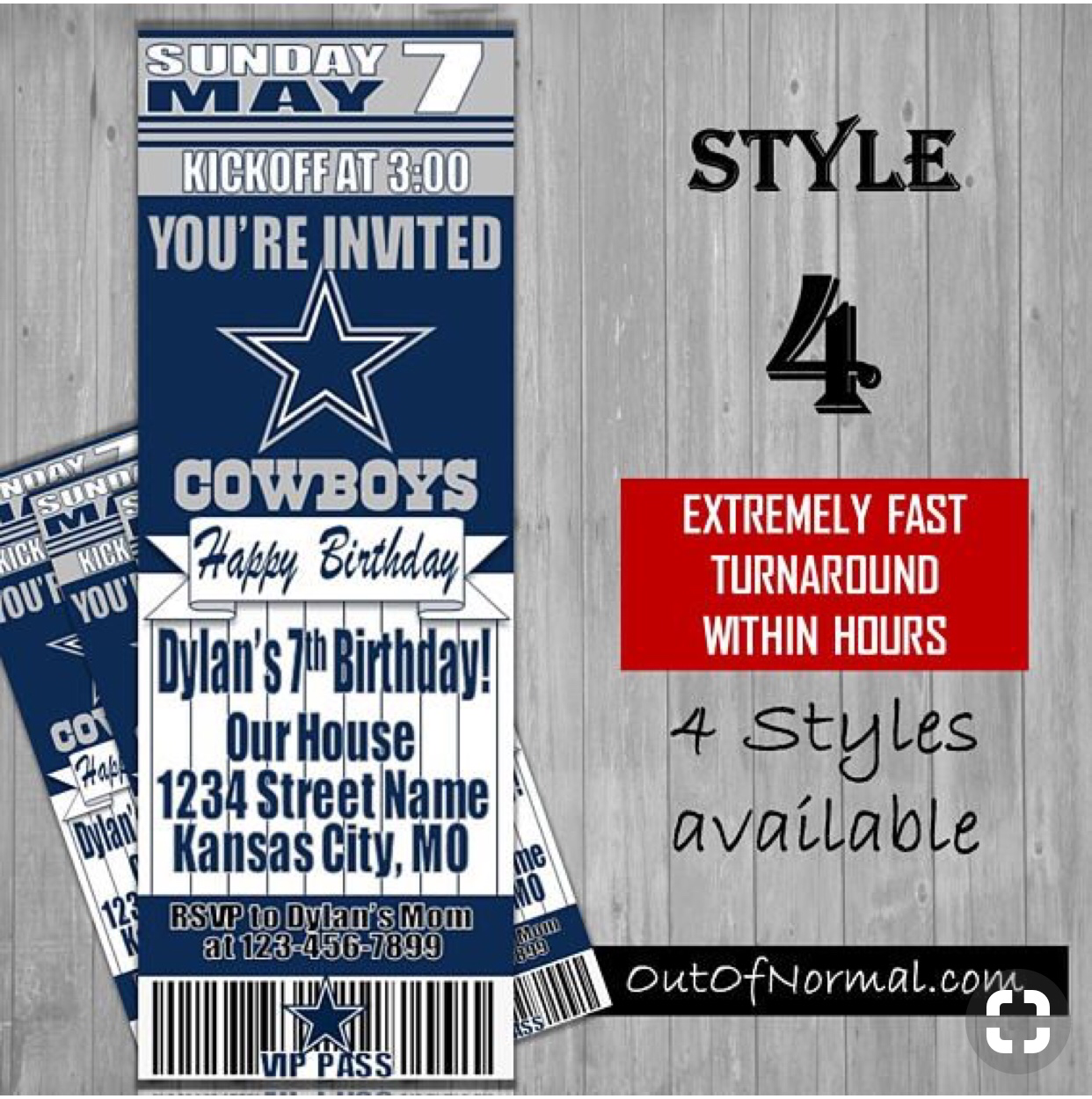 Dallas Cowboys Ticket Style Sports Party Invites – Sports Invites