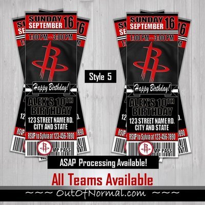 Houston Rockets NBA Basketball Birthday Invitation Ticket Style