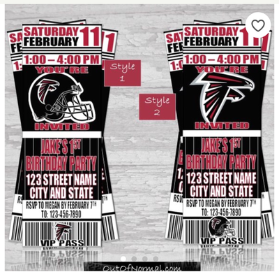 Atlanta Falcons NFL Football Birthday Invitation Ticket Style