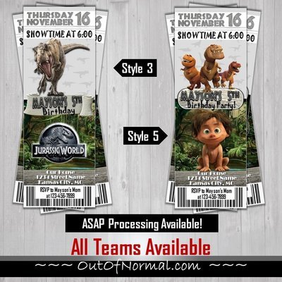 Jurassic Park Dinosaur Themed The Good Dinosaur Birthday Invitation Ticket Style