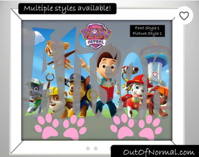 Paw Patrol PINK Nick Jr. Custom and Personalized Name Art Gift -- Photo print