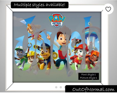 Paw Patrol Nick Jr. Custom and Personalized Name Art Gift -- Photo print