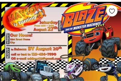 Blaze and the Monster Machines child birthday Invitation 5x7 with pic