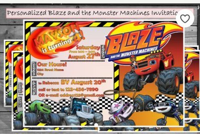 Blaze and the Monster Machines child birthday Invitation 5x7 with pic