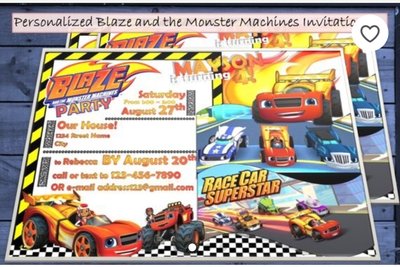 Blaze and the Monster Machines child birthday Invitation 5x7 with pic