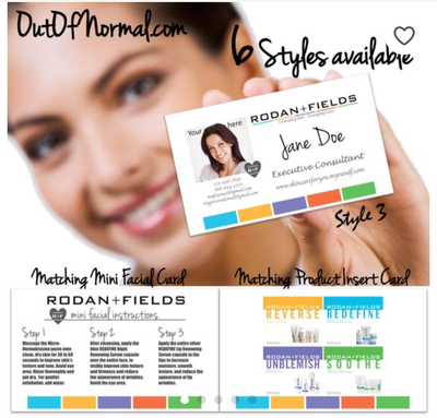 Rodan + Fields photo business cards w/ matching Mini Facial Instructions or Product suite card! Customized for you! Sharp, UNIQUE R&amp;F
