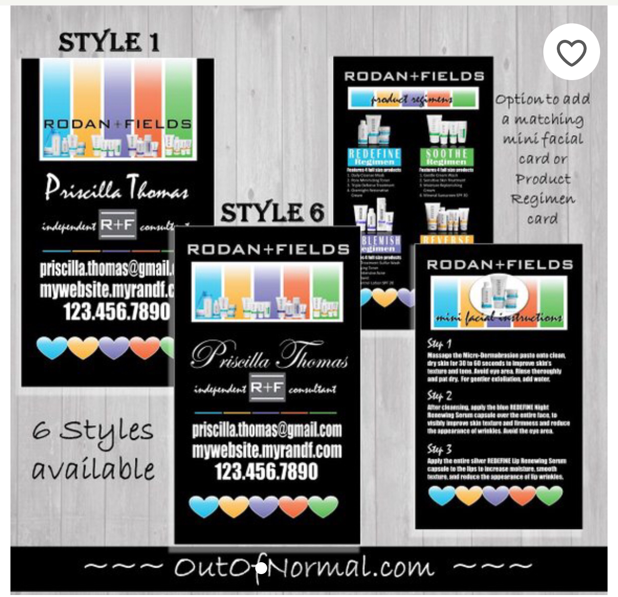 Rodan + Fields VERTICAL business cards w/ matching Mini Facial Instructions or Product suite card! Customized for you! Sharp, UNIQUE R&amp;F
