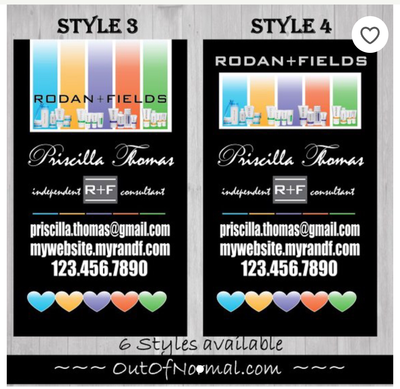 Rodan + Fields VERTICAL business cards w/ matching Mini Facial Instructions or Product suite card! Customized for you! Sharp, UNIQUE R&amp;F