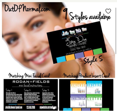 Rodan + Fields Horizontal business cards w/ matching Mini Facial Instructions or Product suite card! Customized for you! Sharp, UNIQUE R&amp;F