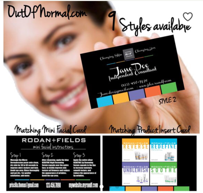 Rodan + Fields Horizontal business cards w/ matching Mini Facial Instructions or Product suite card! Customized for you! Sharp, UNIQUE R&amp;F