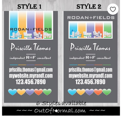 Rodan + Fields VERTICAL Gray business cards w/ matching Mini Facial Instructions or Product suite card! Customized for you! Sharp, UNIQUE R&amp;F