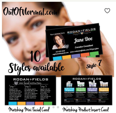 Rodan + Fields Black Photo business cards w/ matching Mini Facial Instructions or Product suite card! Customized for you! Sharp, UNIQUE R&amp;F