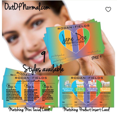 Rodan + Fields Horizontal business cards w/ matching Mini Facial Instructions or Product suite card! Customized for you! Sharp, UNIQUE R&amp;F