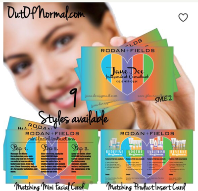 Rodan + Fields Horizontal business cards w/ matching Mini Facial Instructions or Product suite card! Customized for you! Sharp, UNIQUE R&amp;F