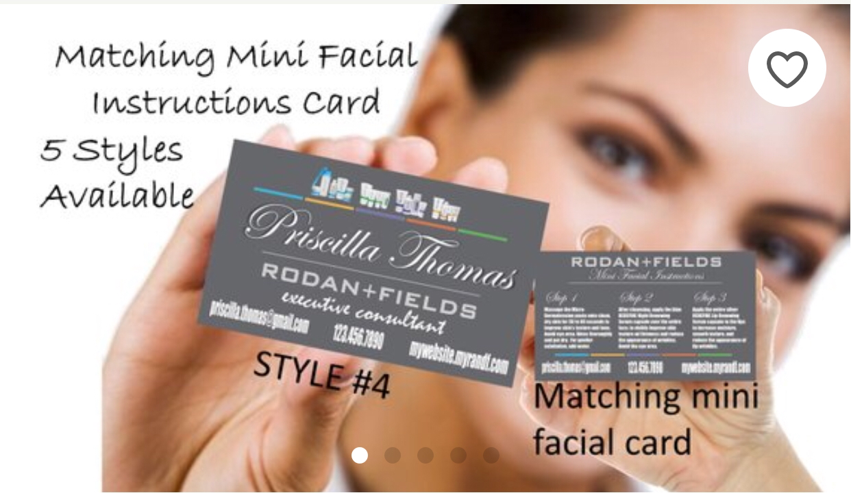 Rodan + Fields gray business cards w/ matching Mini Facial Instructions or Product suite card! Customized for you! Sharp, UNIQUE R&amp;F