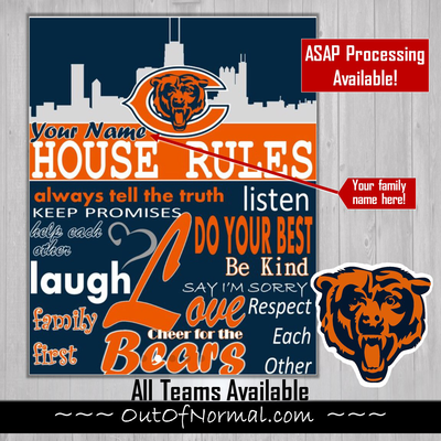 Chicago Bears Family Rules Name Photo NFL Football