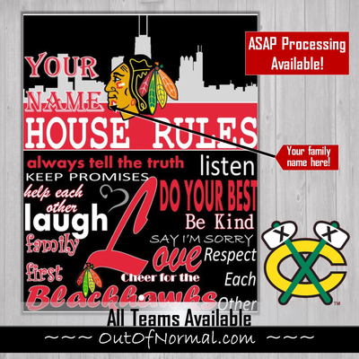 Chicago Blackhawks Family Rules Name Photo NHL Hockey