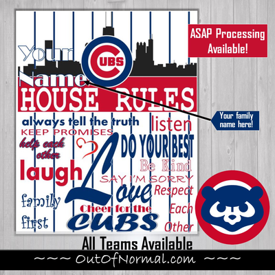 Chicago Cubs Family Rules Name Photo MLB Baseball