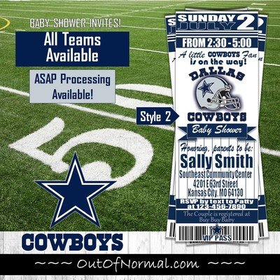 Dallas Cowboys Football Baby Shower Invitation Baby Boy or Baby Girl Ticket Style