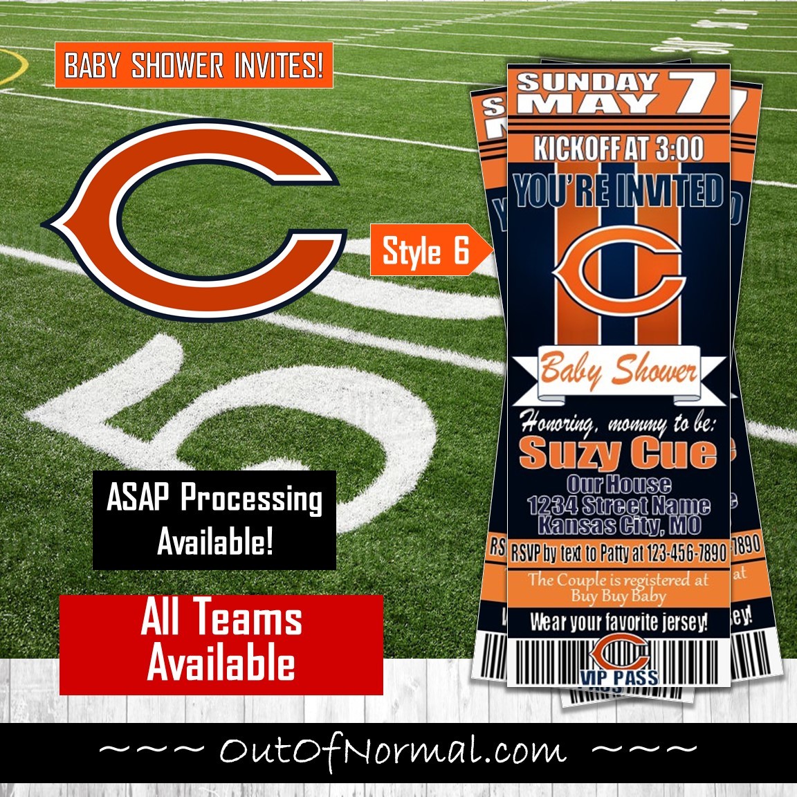 Chicago Bears Ticket Style Sports Party Invites – Sports Invites