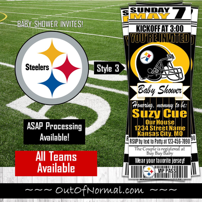 Pittsburgh Steelers Football Baby Shower Invitation Ticket Style Baby Boy or Baby Girl