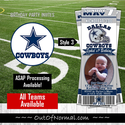 Dallas Cowboys NFL Football Birthday Invitation Ticket Style