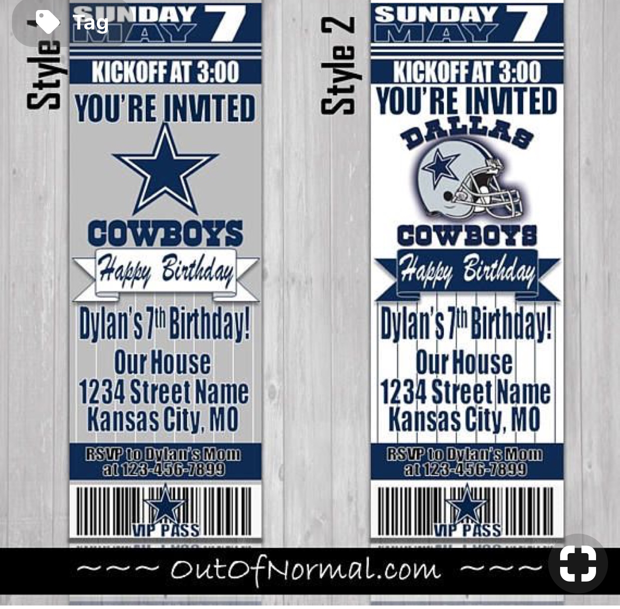 Dallas Cowboys Birthday Ticket Style Invite Custom