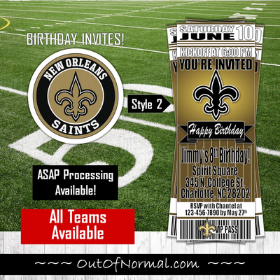 New Orleans Saints NFL Footballl Birthday Invitation Ticket Style