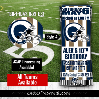 Los Angeles LA Rams NFL Football Birthday Invitation Ticket Style