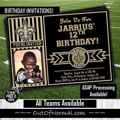 New Orleans Saints NOLA NFL Football Birthday Invitation 5x7 with pic