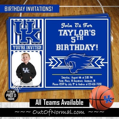 Kentucky Wildcats College Basketball Birthday Invitation 5"x7" with photo