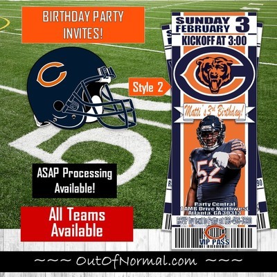 Chicago Bears NFL Football Birthday Mack Invitation Ticket Picture