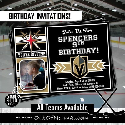 Vegas Golden Knights NHL Hockey Birthday Invitation 5"x7" with photo