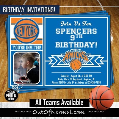 New York Knicks NBA Basketball Birthday Invitation 5"x7" with photo
