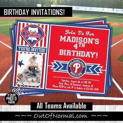 Philadelphia Phillies Photo MLB Baseball Birthday Invitation 5"x7"