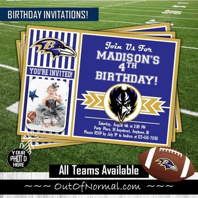 Baltimore Ravens Photo NFL Football Birthday Invitation 5"x7"