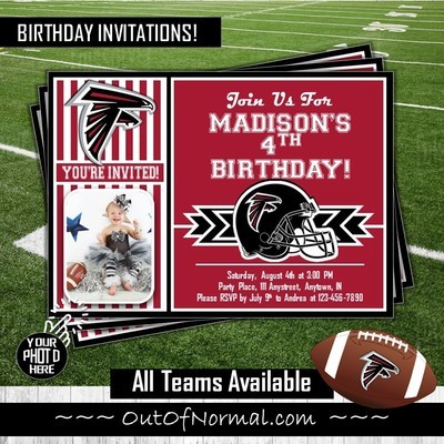 Atlanta Falcons Photo NFL Football Birthday Invitation 5"x7"