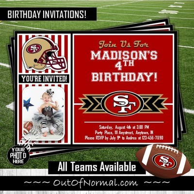 San Francisco 49ers Photo NFL Football Birthday Invitation 5"x7"