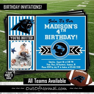 Carolina Panthers Photo NFL Football Birthday Invitation 5"x7"