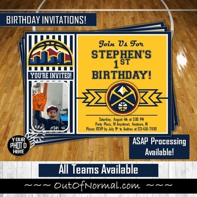 Denver Nuggets NBA Basketball Birthday Invitation 5x7