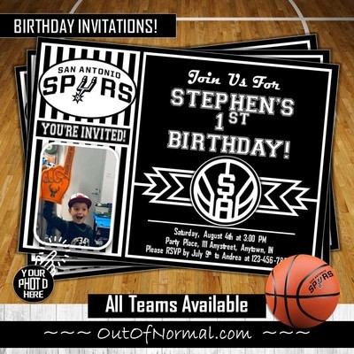 San Antonio Spurs NBA Basketball Birthday Invitation 5x7